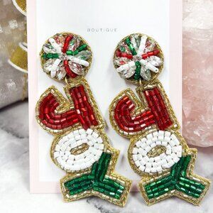 Christmas Holiday JOY Crystal Beaded Artisan Earrings